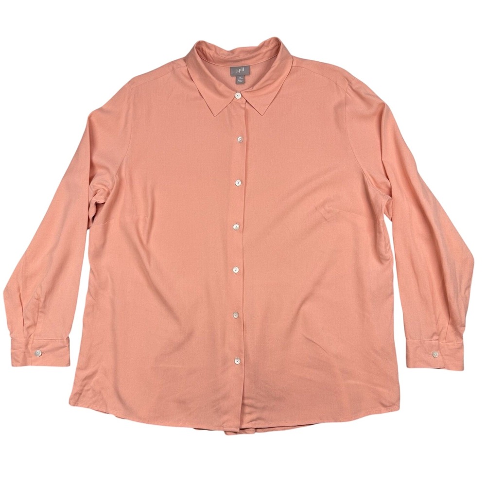 J. Jill Shirt Women's 1X Orange Silk Button Down Long Sleeve Blouse Pockets